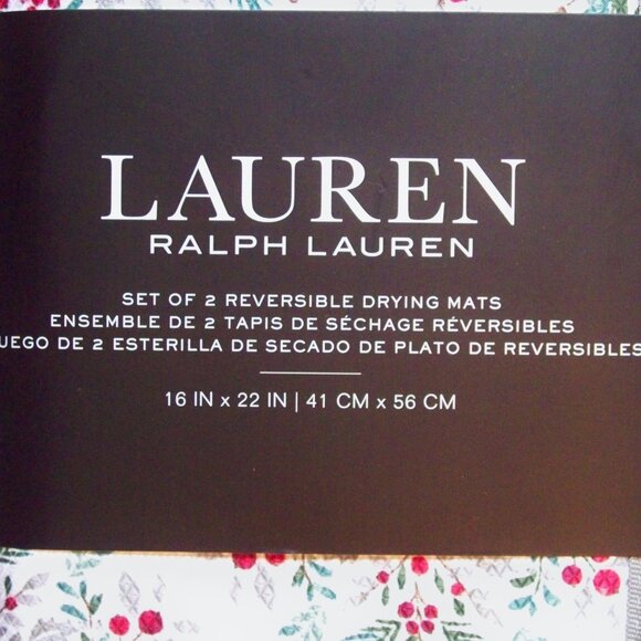 Lauren Set of 2 Reversible Drying Mats Holly Berries Leaves Winter Holidays NIP - Picture 4 of 5